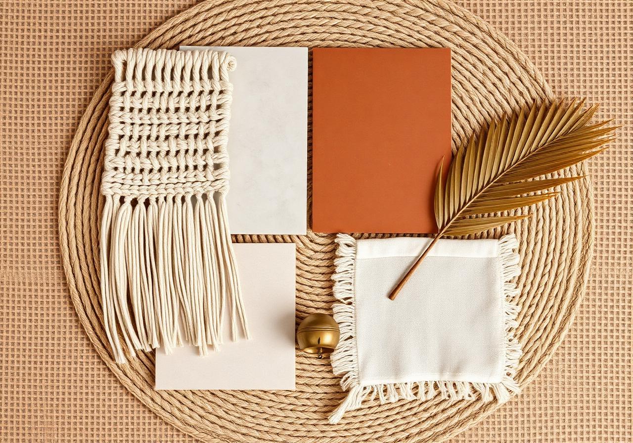Neutral Boho — moodboard with palette, materials and textures