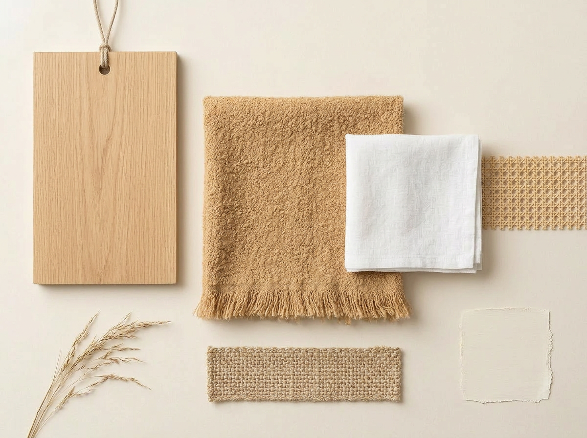 Clean Coastal — moodboard with palette, materials and textures