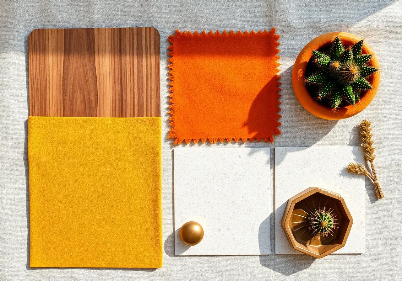 Mid-Century — moodboard with palette, materials and textures