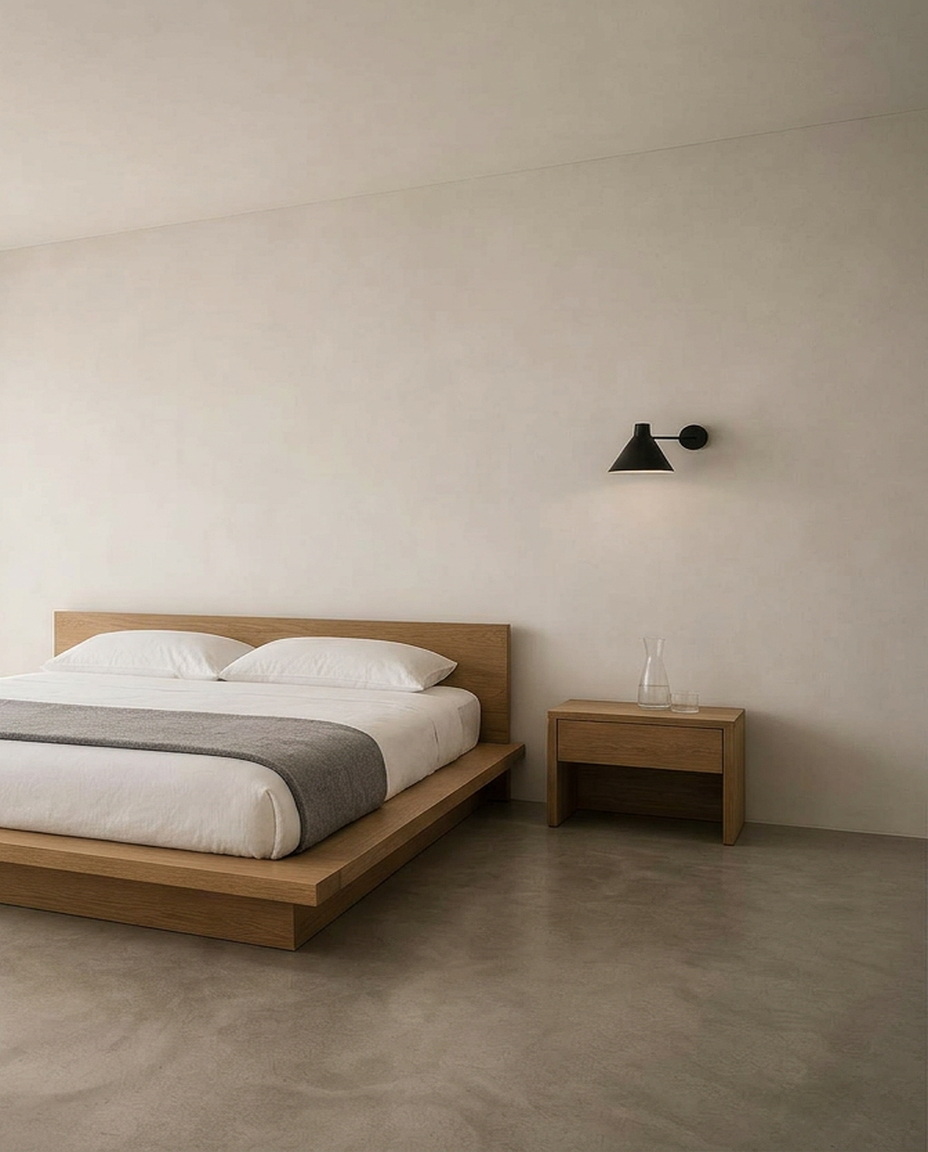 Oak headboard panel detail with morning light, Toronto loft bedroom